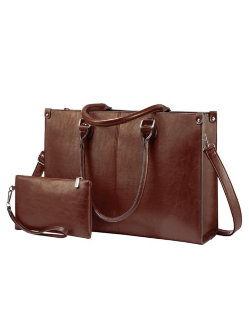 Water-Resistant Vintage PU Leather Laptop Tote Bag for Work Commuting
